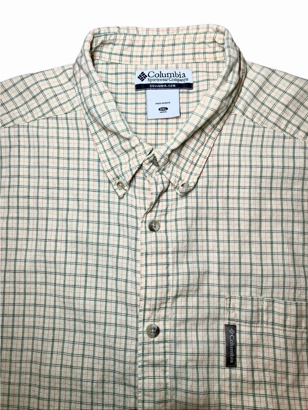 Columbia Cotton Check Short Sleeve Button Down in Yellow/Green Men’s XXL